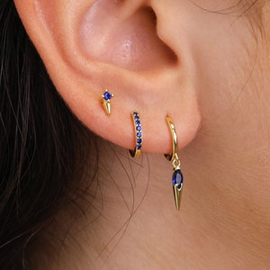 Sapphire Spike Dangle Earring Gift Set • Birthstone Earrings • Huggie Hoop Earrings • earring set • gift for her • gift for mom • gift set
