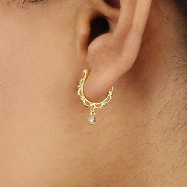 Dangle Royal Hoop Earrings • small hoop earrings • hoop earrings • dainty hoops • tiny hoops • huggie hoop earrings • gold • silver