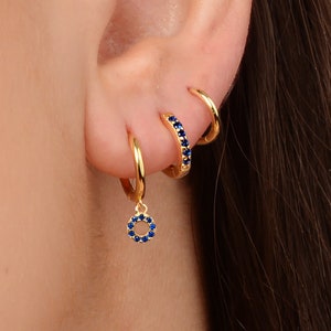Sapphire Circle Paved Earring Gift Set • Birthstone Earring • Huggie Hoop Earrings • holiday gift ready • gift for her • gift for mom