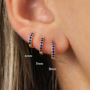 Sapphire Huggie Hoop Earrings • gold conch hoop • cartilage hoop • sapphire hoop earrings • tragus hoop • small helix hoop • elevado jewelry