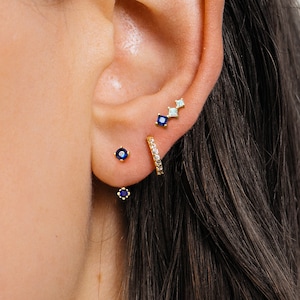 Sapphire x CZ Earring Gift Set • Front Back Earring • Huggie Hoop Earrings • earring set • gift ready • gift for her • gift for mom