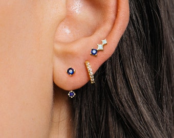 Sapphire x CZ Earring Gift Set • Front Back Earring • Huggie Hoop Earrings • earring set • gift ready • gift for her • gift for mom