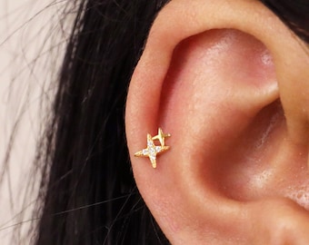 20G/18G/16G Tiny Starburst Flat Back Labret Stud • Sterling Silver • Star Tragus • Flat Back Earring • Helix • Conch Earring • Cartilage