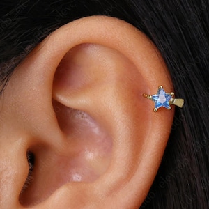 Tiny Aquamarine Star Helix Hoop Earring • star rook hoop • rook earring • cartilage earring • cartilage hoops • elevado jewelry