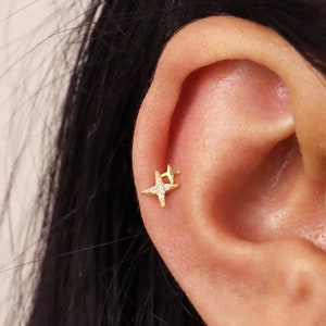 Minuscule labret labret 20 g/18 g/16 g • Boucle d'oreille à dos plat • Argent sterling • Tragus étoilé • Boucle d'oreille à dos plat • Hélice • Boucle d'oreille conque • Cartilage