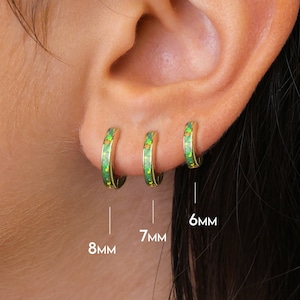 Garden Green Opal Inlay Huggie Hoop Earrings • opal earrings • dainty huggie earrings • opal jewelry • elevado jewelry