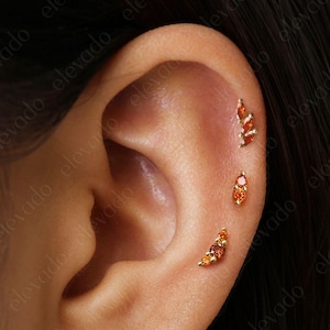 Set of 3 • 16G/18G Garnet Charm Earring Set • Garnet Cartilage Earrings • Helix Earrings • Tragus Stud • Conch Earring • January Birthstone