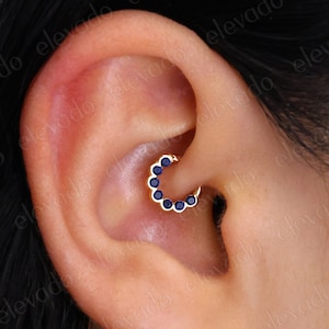 Sapphire Daith Clicker Hoops • 16G/18G/20G • Sapphire Nose Ring • Conch Hoop • Clicker Hoops • Septum Ring • Cartilage Hoops • Daith Hoops