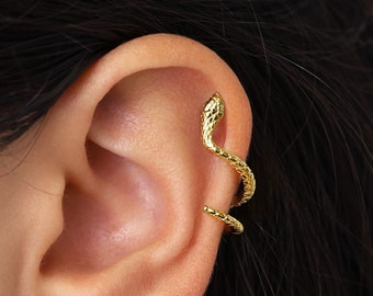 Dainty Serpent Climber Stud Earrings • cartilage CZ snake dainty earring • gold studs • small stud earring • minimalist earrings • elevado