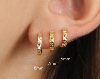 Diamond Cut Tiny Hoop Earrings • small hoop earrings •  gold huggie hoop • silver hoop earrings • huggie hoop earrings • tiny gold hoop