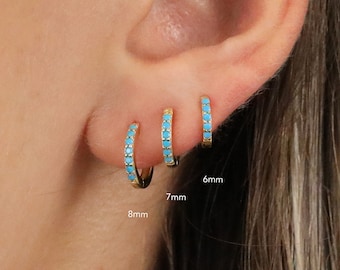 Turquoise Huggie Hoop Earrings • turquoise gold cartilage hoop • conch hoop • turquoise hoop earrings • silver gemstone ring hoop • tragus