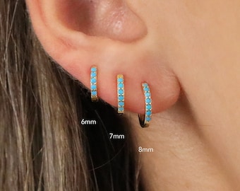 Turquoise Hoop Earrings • turquoise gold cartilage hoop • conch hoop • turquoise huggie hoop earrings • silver gemstone ring hoop • tragus