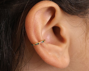Rainbow CZ Sterling Silver Hinged Hoop • Conch Clicker