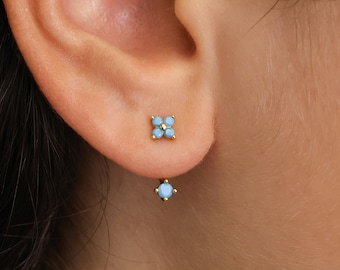 Turquoise Flower Front Back Earrings • ear jacket • dainty ear jacket • gold earrings • ear jacket earring - minimal earring • cz ear jacket