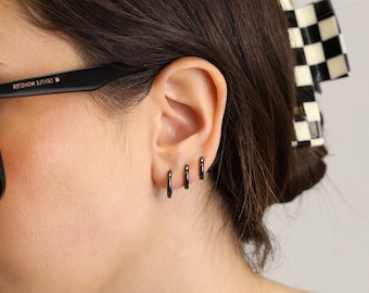 Gunmetal Black Huggie Hoop Earrings • rounded hoop earrings • cartilage hoop • gold conch hoop • earlobe hoops • rook hoops • daith hoops