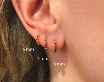 925 Sterling Silver 7 Row Demi éternité Hoop Stud Post Earrings