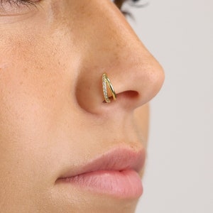 Paved Double Clicker Hoops, Nose Ring, Conch Hoop, Hoop Earring, 16G/18G Septum Hoop Daith Hoop Tragus Hoop Rook Hoop image 2