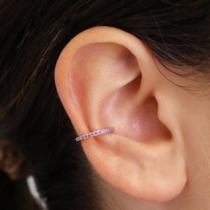 Amethyst Paved Conch Clicker Hoops • CZ Hinged Clicker Hoops • Seamless Hinged Hoop • Huggie Hoop Earrings • Hoop Earrings