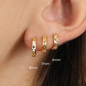 Diamond Cut Tiny Hoop Earrings • small hoop earrings •  gold huggie hoop • silver hoop earrings • huggie hoop earrings • tiny gold hoop
