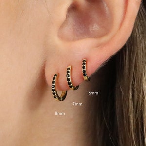 Black CZ Tiny Hoop Earrings Gold Conch Hoop Cartilage Hoop Hoop Earrings Silver Pave Ring Hoop Tragus Hoop Small Helix Hoop Etsy