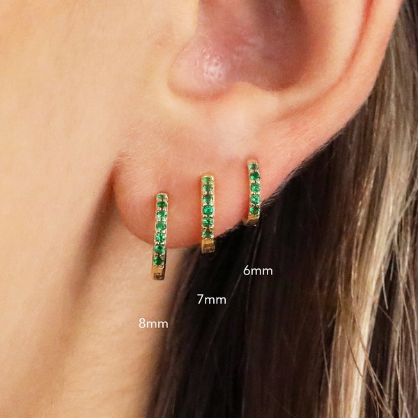 Emerald Huggie Hoop Earrings • simple everyday earrings • emerald earrings • elevado jewelry • minimalist earrings