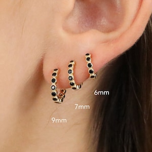 Black Bezel Hoop Earrings • gold conch hoop • cartilage huggie hoop • hoop earrings • silver pave ring hoop • tragus hoop • helix hoop