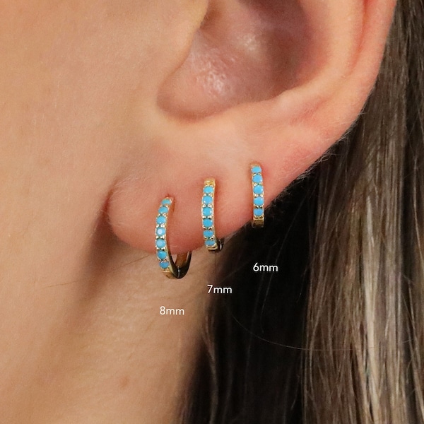 Turquoise Huggie Hoop Earrings • turquoise gold cartilage hoop • conch hoop • turquoise hoop earrings • silver gemstone ring hoop • tragus