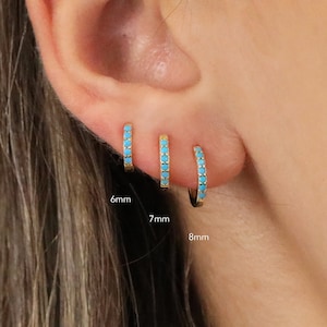 Turquoise Hoop Earrings • turquoise gold cartilage hoop • conch hoop • turquoise huggie hoop earrings • silver gemstone ring hoop • tragus