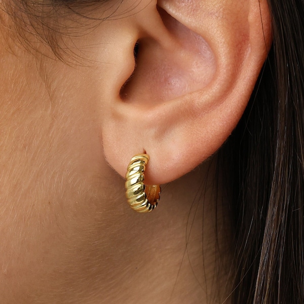 Croissant Hoop Stud Earrings • dome hook stud earrings • hook hoop earrings • dainty minimalist earring • post earrings • elevado jewelry