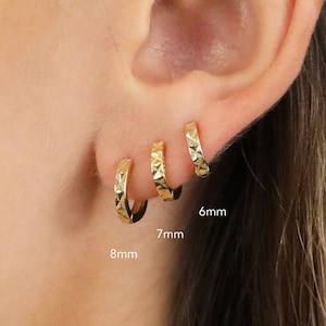 Diamond Cut Tiny Hoop Earrings • small hoop earrings •  gold huggie hoop • silver hoop earrings • huggie hoop earrings • tiny gold hoop