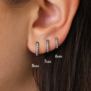 Black Huggie Hoop Earrings • black cartilage hoop • silver hoop earrings • silver pave ring hoop • tragus hoop • small helix hoop