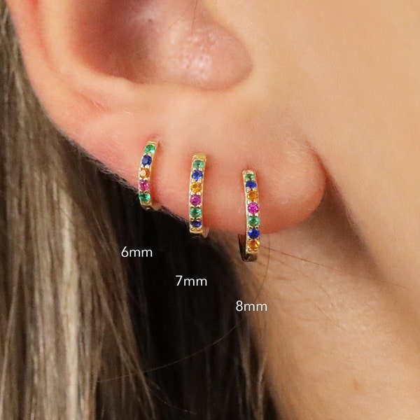 Multicolored Huggie Hoop Earrings • christmas earrings • gold conch hoop • cartilage hoop • holiday hoop earrings • tragus • rainbow earring
