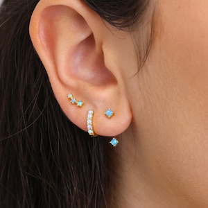 Blue Opal Front Back Earring Set • ear jacket • dainty ear jacket • gold earrings • ear jacket earrings - minimal earring • ear jacket