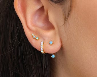 Blue Opal Sterling Silver Earring Set • Gold Ear Jacket