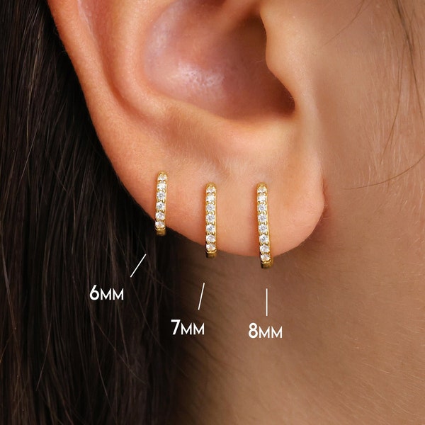 Huggie Hoop Earrings • paved small hoop • dainty gold hoops • cartilage hoop • minimalist huggies • tragus hoop • small helix hoop