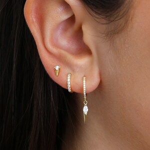 Diamond Paved Spike Earring Gift Set • Birthstone Huggie Hoop Earring • earring gift for her • gift for mom • holiday gift set