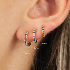 Multi-Color Huggie Hoop Earrings  • gold conch hoop • cartilage hoop • Dainty hoop earrings • tragus hoop • rainbow earring