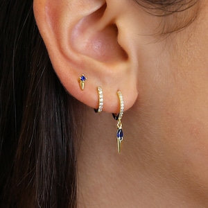 Sapphire Paved Spike Earring Gift Set • Birthstone Huggie Hoop Earring • earring gift for her • gift for mom • holiday gift set