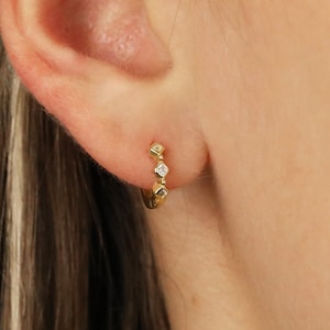 Bezel Set Huggie Earrings • gold small hoop earrings • dainty hoops • tiny hoop earrings • silver hoop earrings • huggie hoop earrings