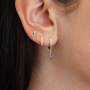 Alexandrite Paved Spike Earring Gift Set • Birthstone Huggie Hoop Earring • earring gift for her • gift for mom • holiday gift set