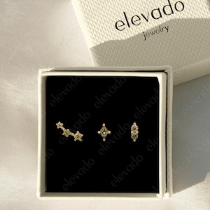 Set of 3 • 18G/16G Dainty Peridot Charm Flat Back Earring Gift Set • earring set • gift ready • gift for her • gift for mom • gift set