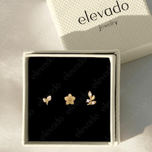 Set of 3 • 18G/16G Dainty Garden Charm Flat Back Earring Gift Set • earring set • gift ready • gift for her • gift for mom • gift set