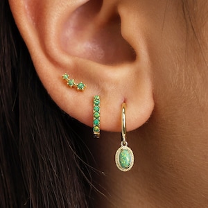 Garden Green Opal Huggie Hoop Gift Set • Dainty Hoop Earrings • earring set • gift ready • gift for her • gift for mom • gift set