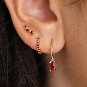 Ruby Baguette Hoop Earring Gift Set • ear stack • ruby earrings • minimalist jewelry • elevado jewelry • christmas gift • holiday gift