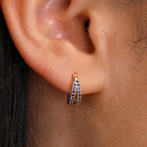 NEW • Paved Sapphire Twin Clicker Hoops, Helix Ring, Conch Hoop, Rook Hoop Earring, 16G/18G/20G • Daith Hoop • Tragus Hoop • Rook Hoop