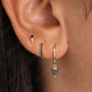 Sapphire Spike Charm Hoop Earring Set • gift for her • Sapphire gift • minimalist dainty earrings • September Sapphire birthstone