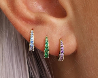 Birthstone Huggie Hoop Earrings: 18k Gold Plated Sterling Silver