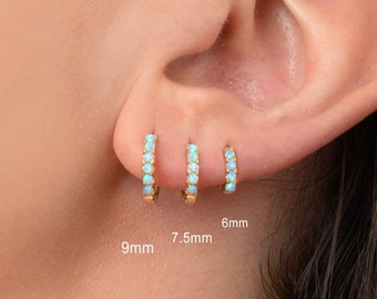 Blue Opal Huggie Hoop Earrings • elevado jewelry • minimalist earrings • dainty earrings • gold huggie hoop earrings • silver • rose gold