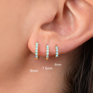Blue Opal Huggie Hoop Earrings • elevado jewelry • minimalist earrings • dainty earrings • gold huggie hoop earrings • silver • rose gold
