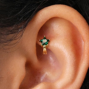 Tiny Emerald Star Rook Hoop Earring • star helix hoop • rook earring • cartilage earring • cartilage hoops • elevado jewelry